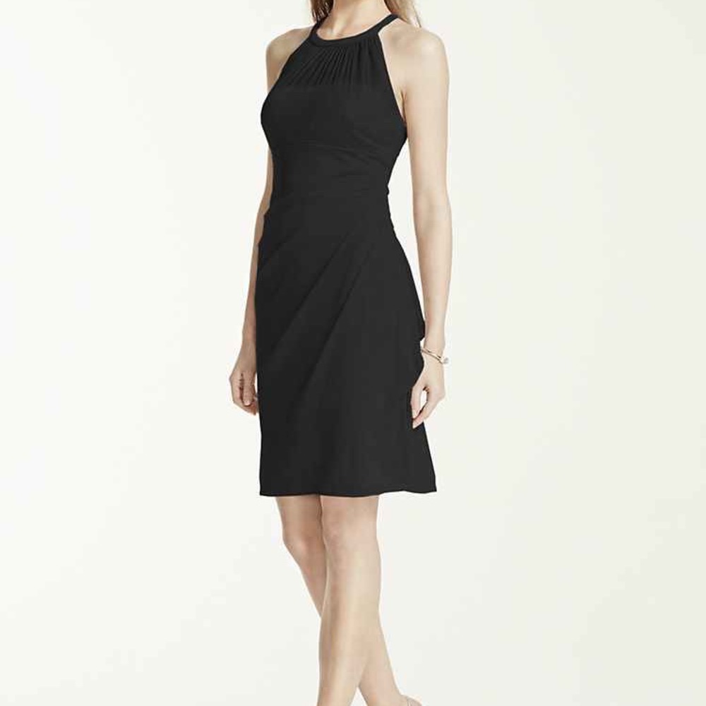 Sleeveless Short Dress with Side Cascade - Black